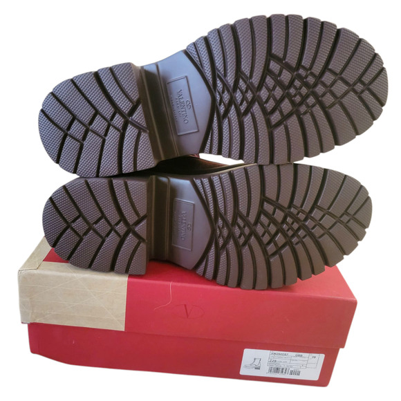 Valentino Garavani Rockstud Suede Platform Combat Boots Burgundy 39 9 - Picture 12 of 14